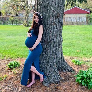 NWT NAVY BLUE Women's Sleeveless Side Ruched Bodycon Maternity Dress Slim Medium